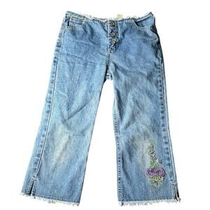 Vintage Little Girls Low Rise Button Front Embroidered Jeans Size 8